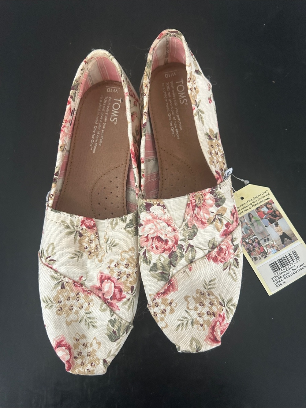 TOMS Floral Canvas Slip-On Moccasins in Cream, Pink & Green
